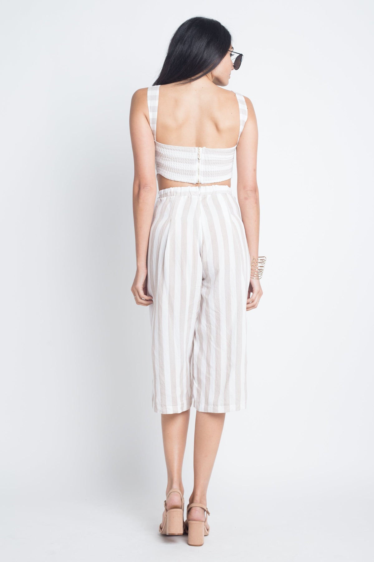 Women's Stripe Cut-Out Sleeveless Jumpsuit - YuppyCollections