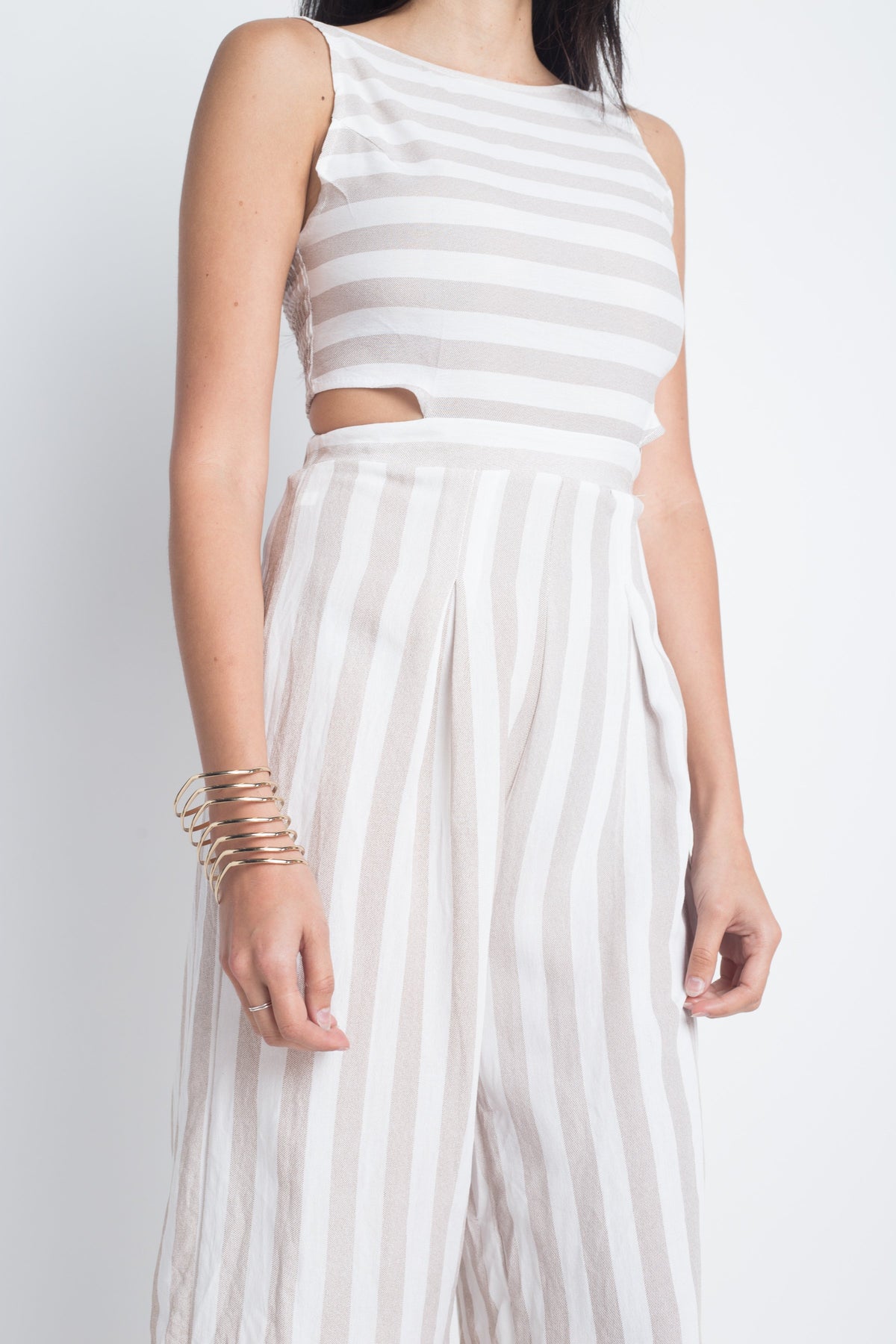 Women's Stripe Cut-Out Sleeveless Jumpsuit - YuppyCollections