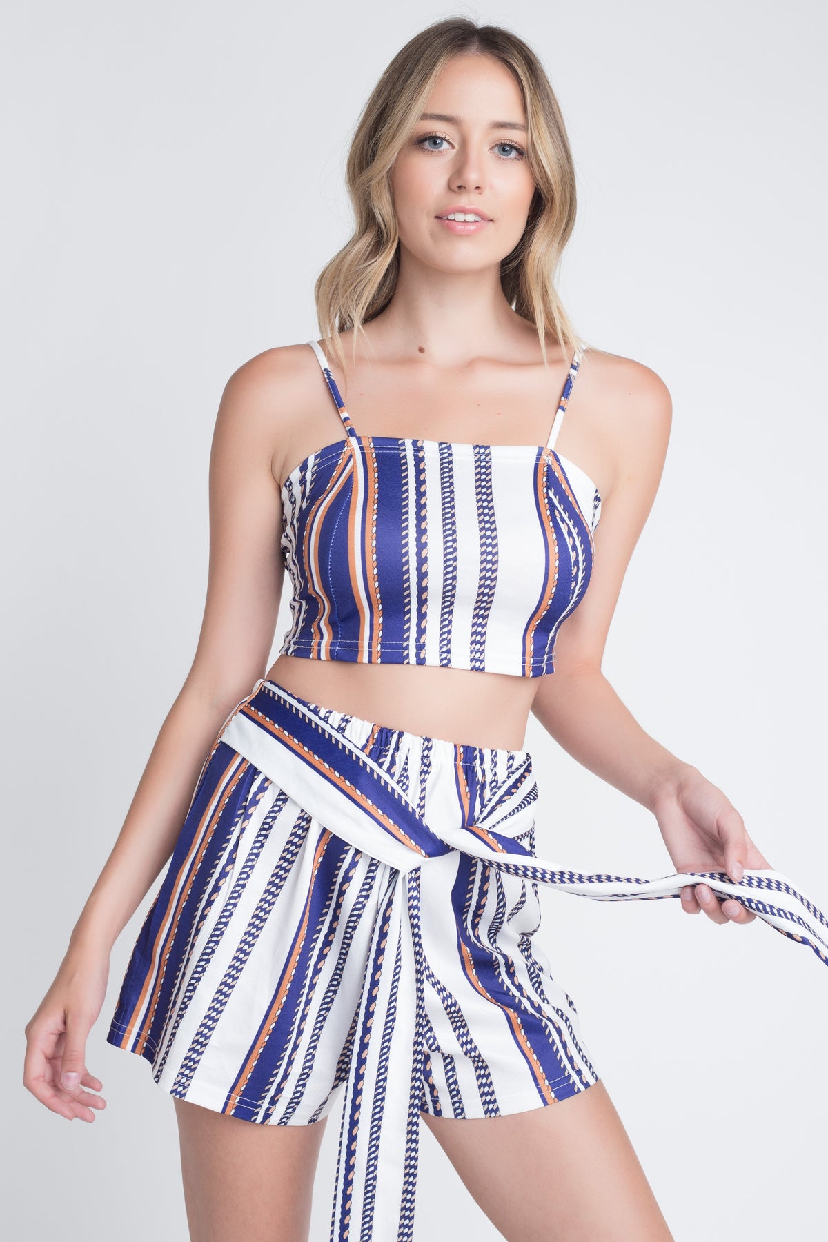 Women's Unique Stripe Printed 2pc Set with Tie - YuppyCollections