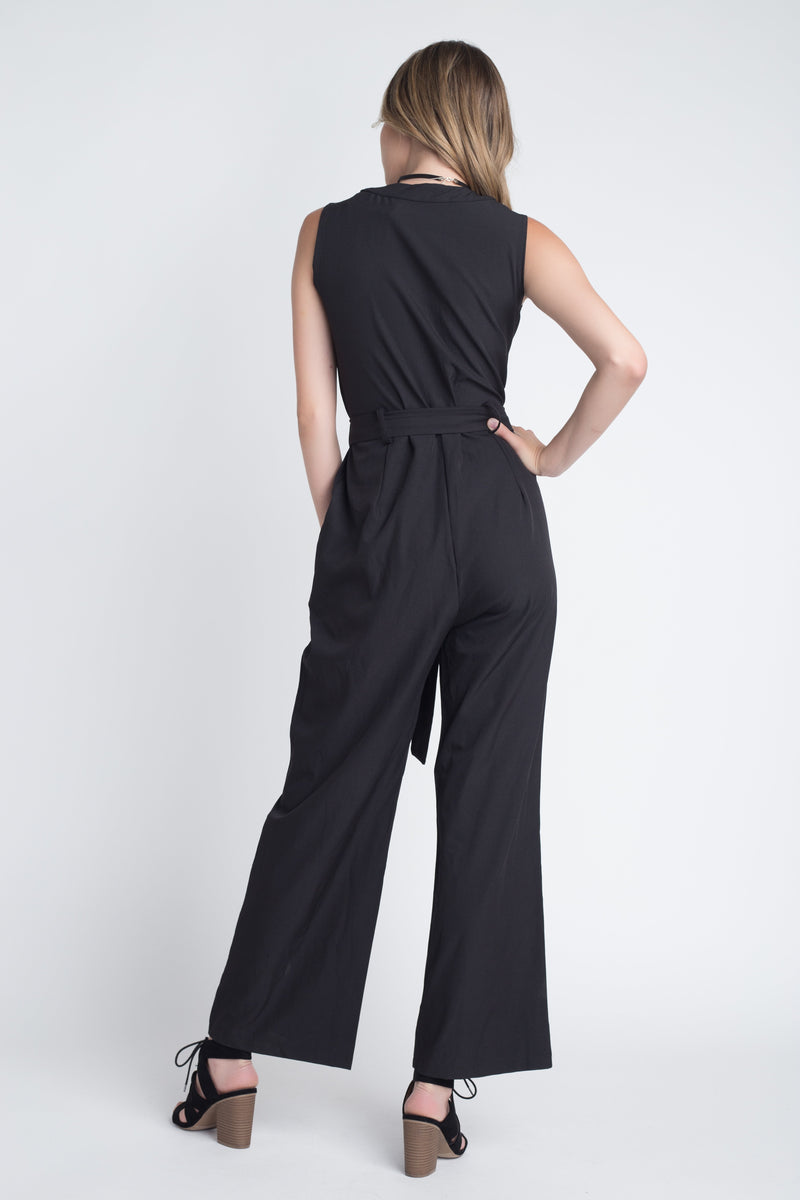 Women's Tie Sleeveless Buttoned Jumpsuit - YuppyCollections