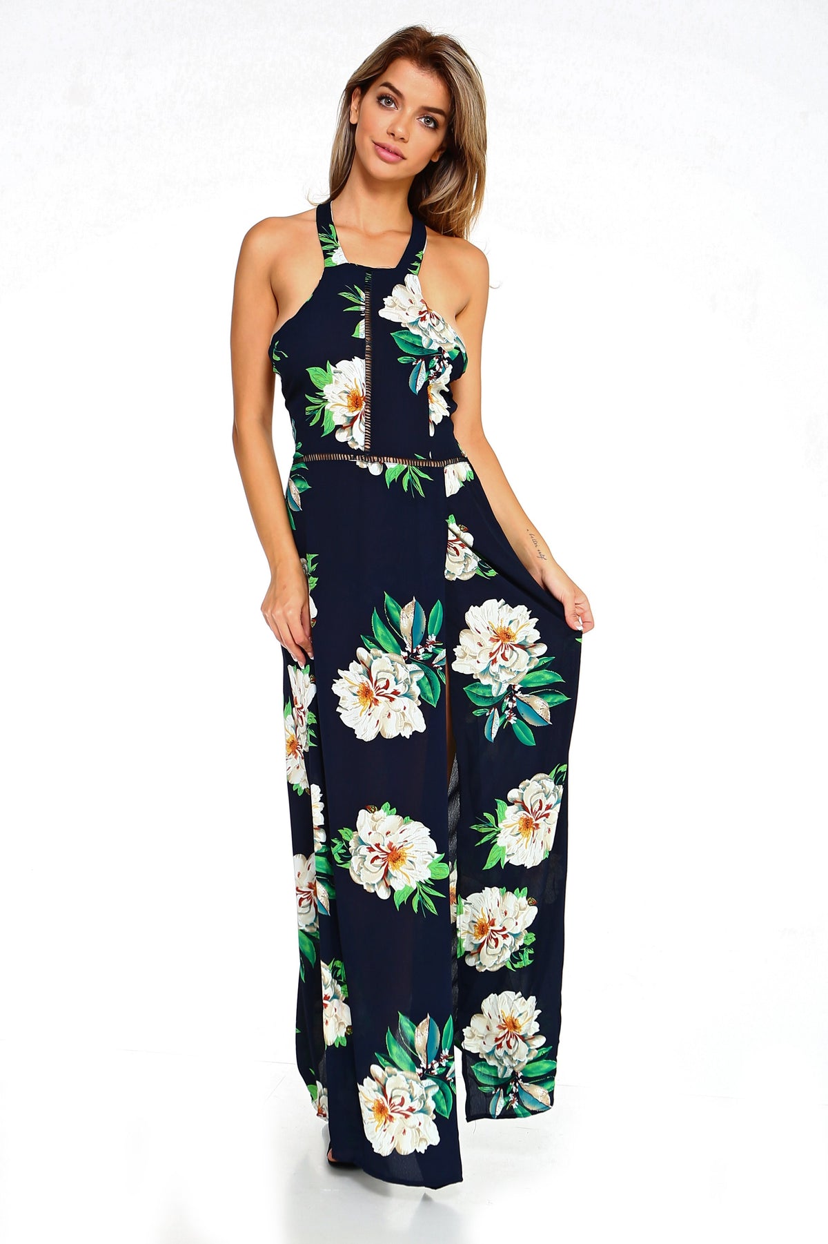 Women's Floral Sleeveless Slit Maxi Dress - YuppyCollections