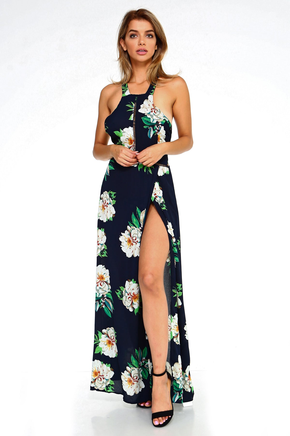 Women's Floral Sleeveless Slit Maxi Dress - YuppyCollections