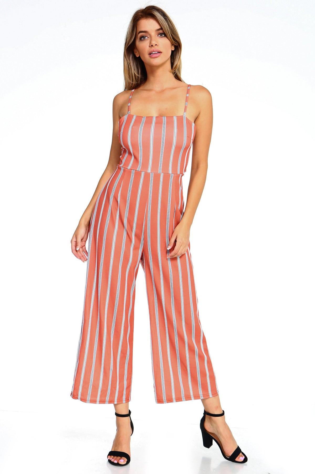 Women's Stripe Sleeveless Jumpsuit - YuppyCollections