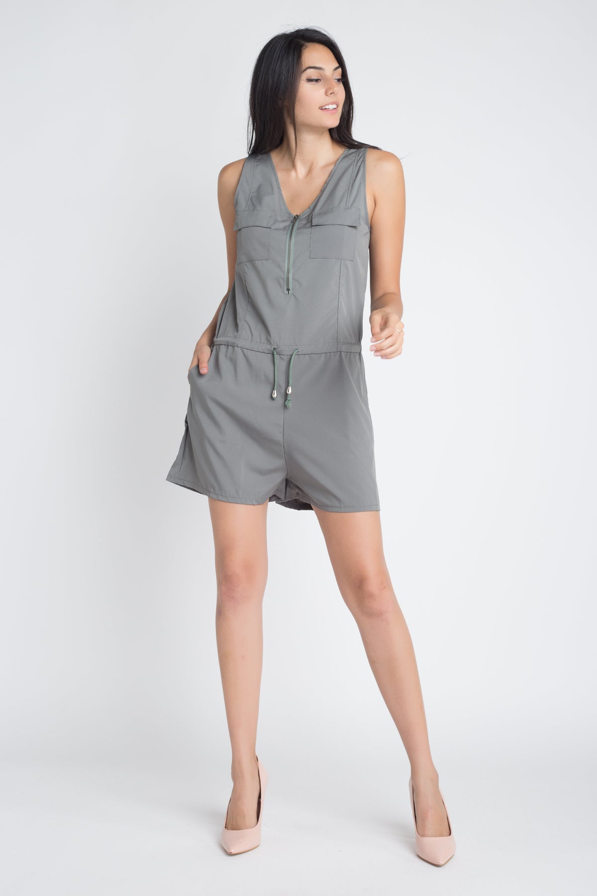 Women's Zip Front Sleeveless Romper - YuppyCollections