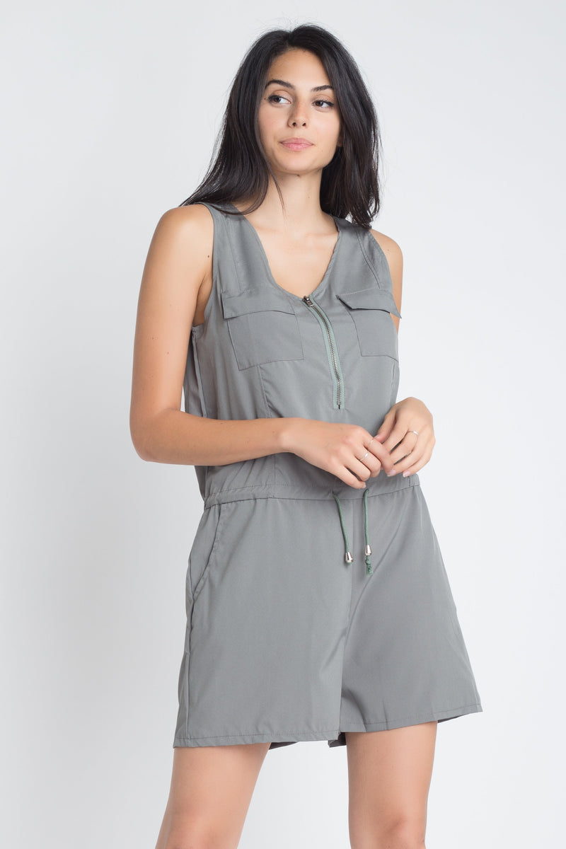 Women's Zip Front Sleeveless Romper - YuppyCollections