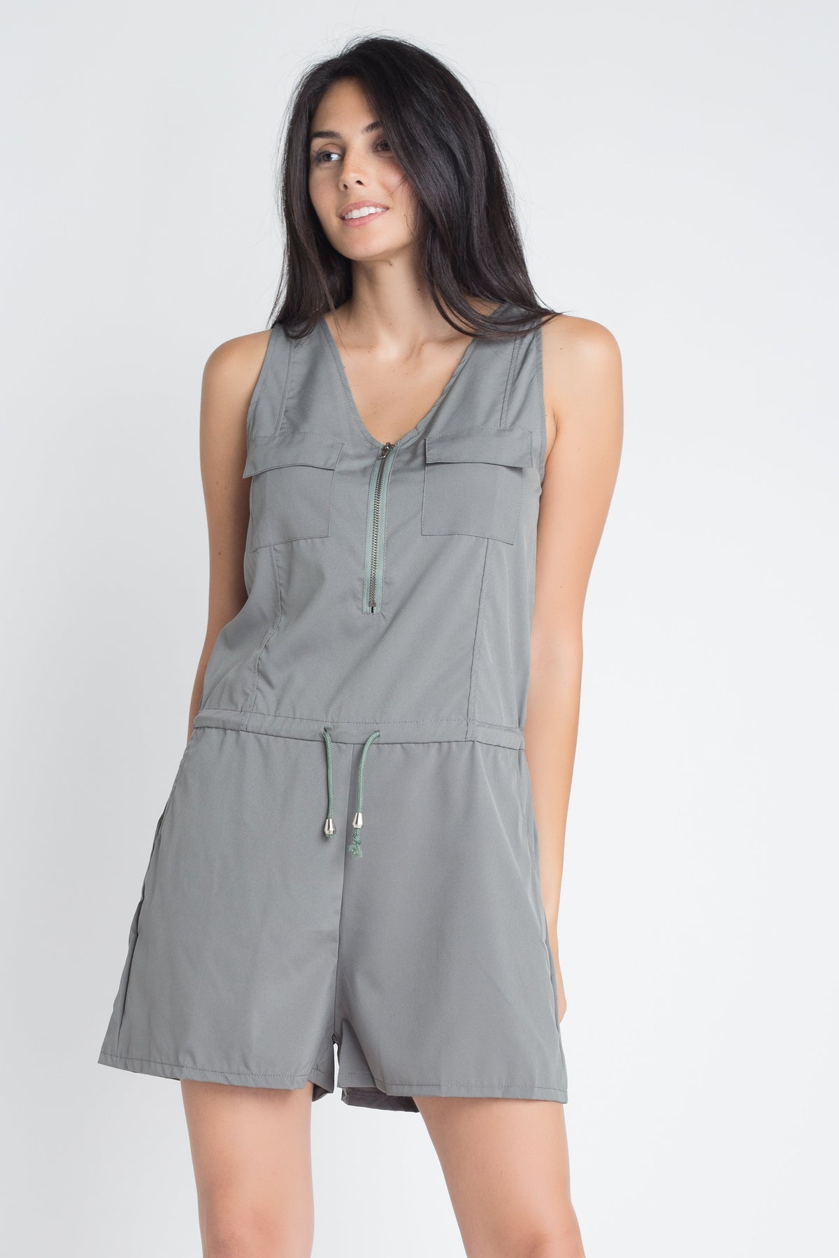 Women's Zip Front Sleeveless Romper - YuppyCollections