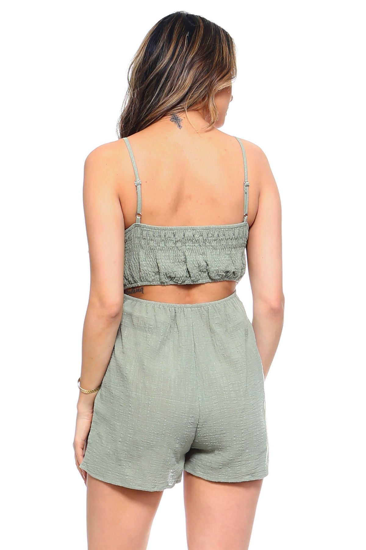 Women's Front Tie Tank Romper with Open back - YuppyCollections