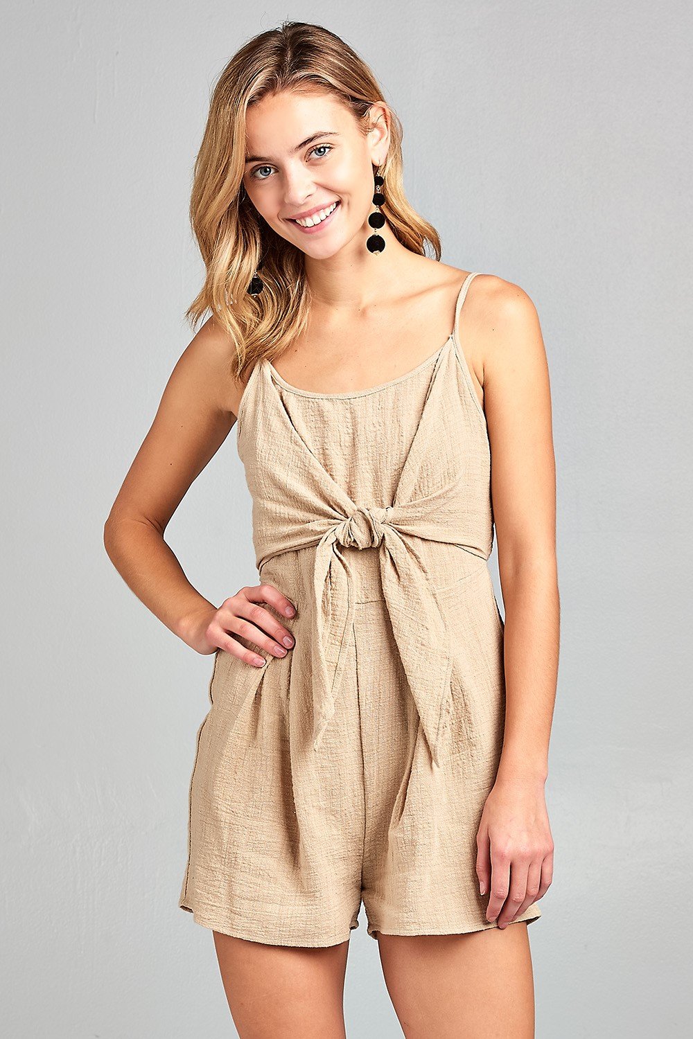 Women's Front Tie Tank Romper with Open back - YuppyCollections