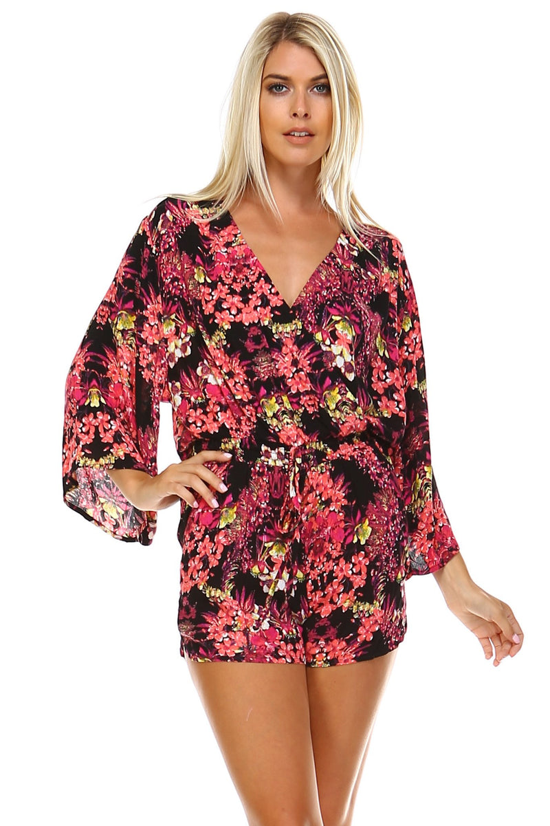 Women's Floral V-Neck Waist Tie Romper - YuppyCollections