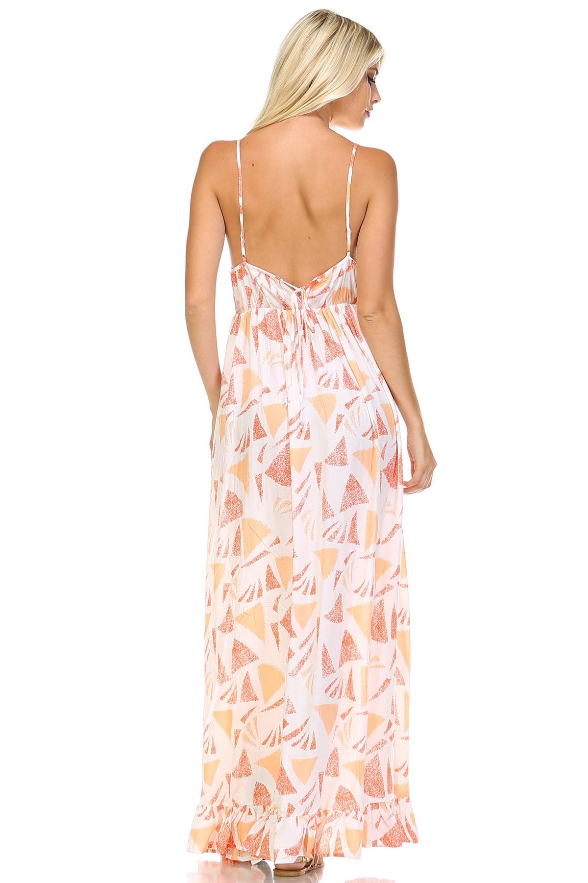 Women's Printed Tie-Back Maxi Dress w/Lace Trim - YuppyCollections