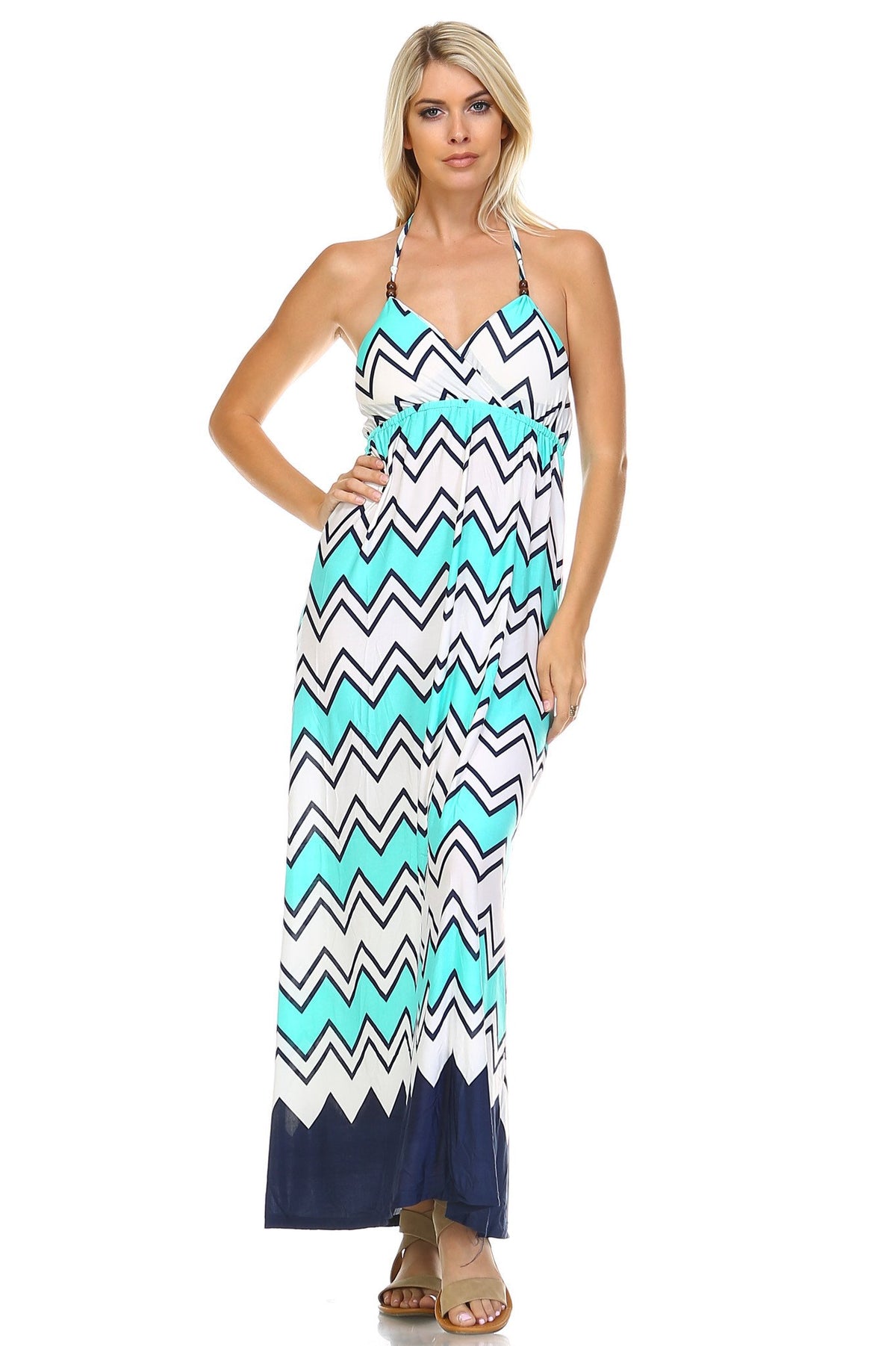 Women's Printed V-Neck Maxi Dress - YuppyCollections