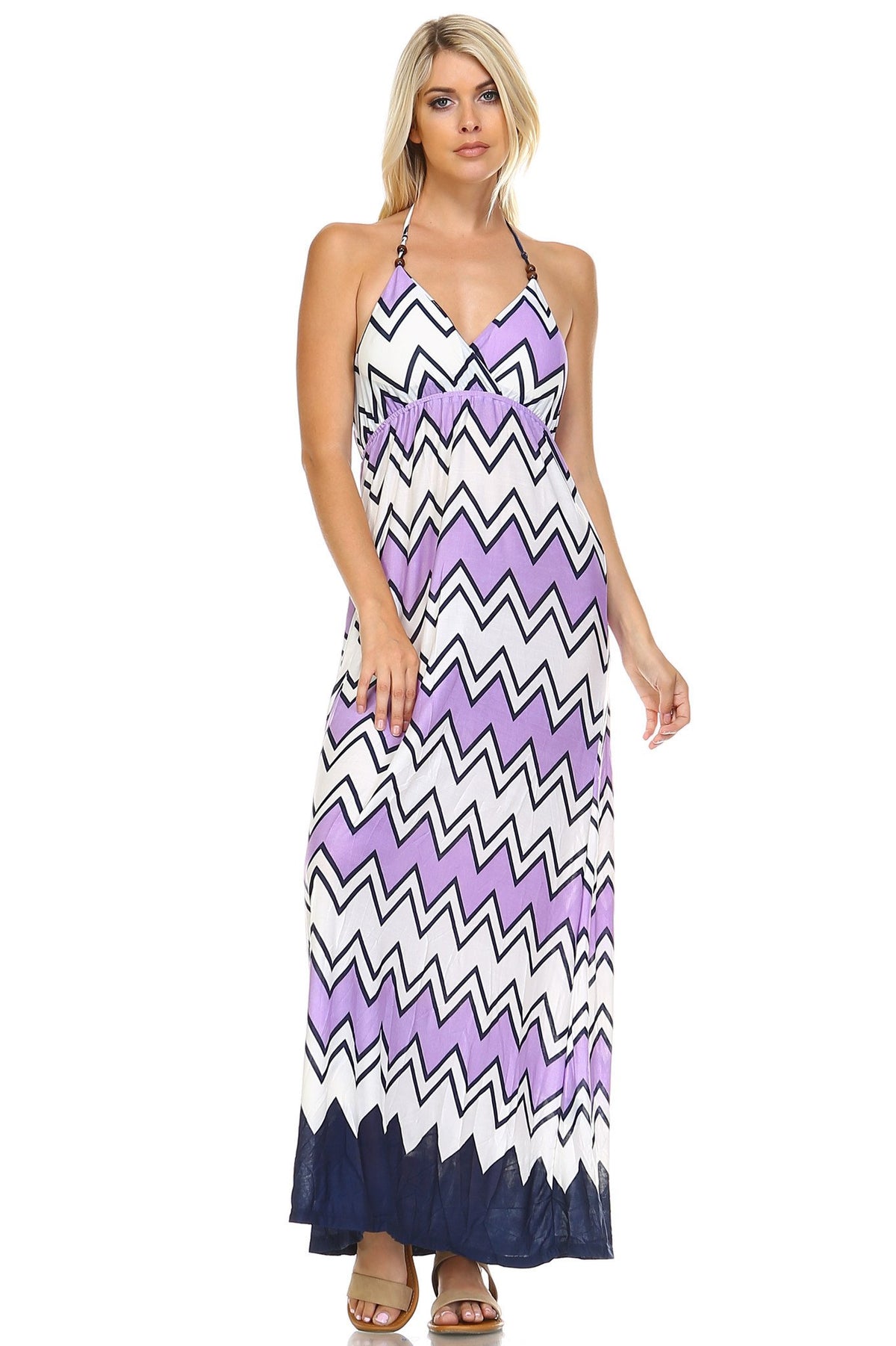 Women's Printed V-Neck Maxi Dress - YuppyCollections