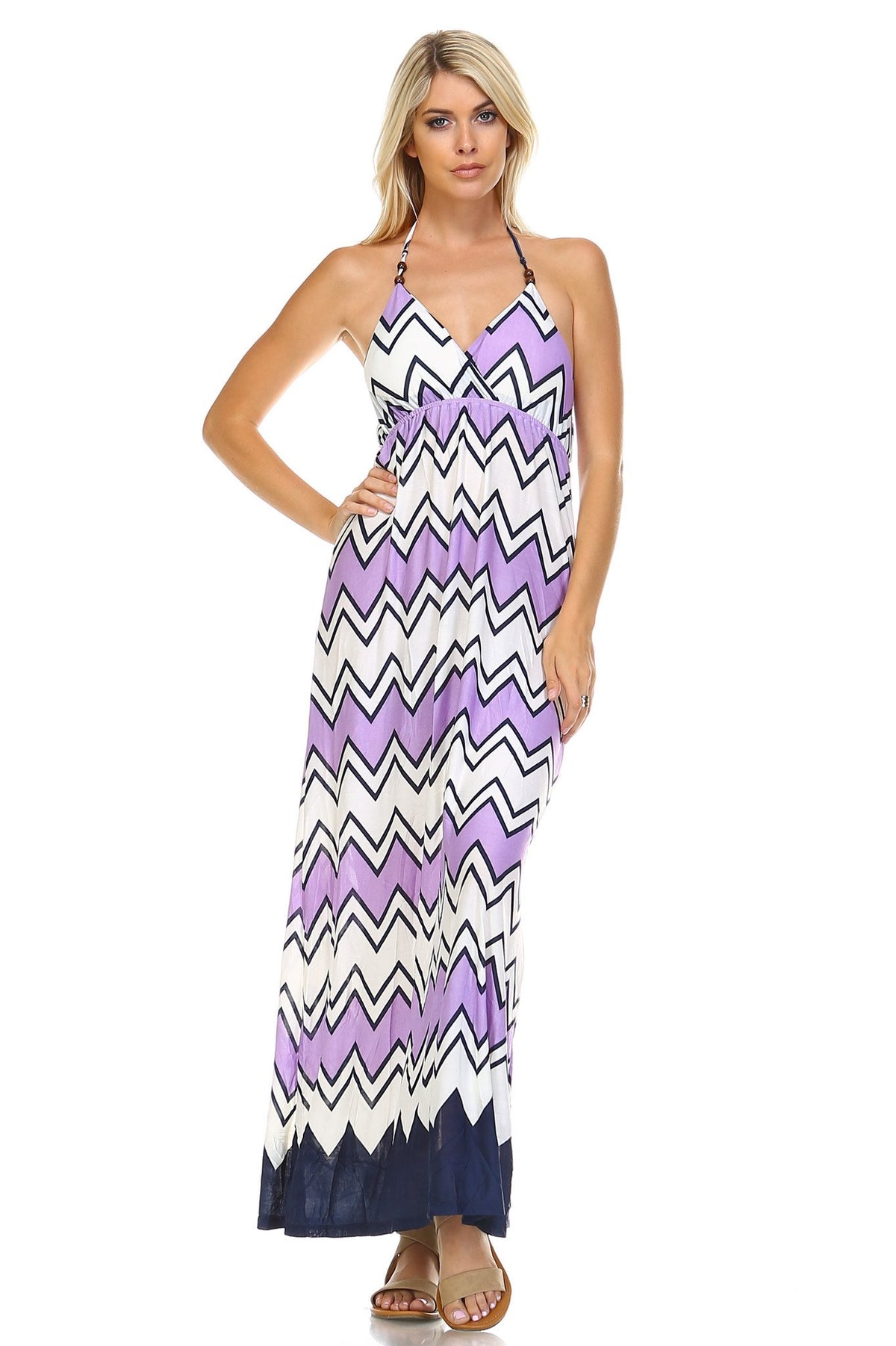 Women's Printed V-Neck Maxi Dress - YuppyCollections