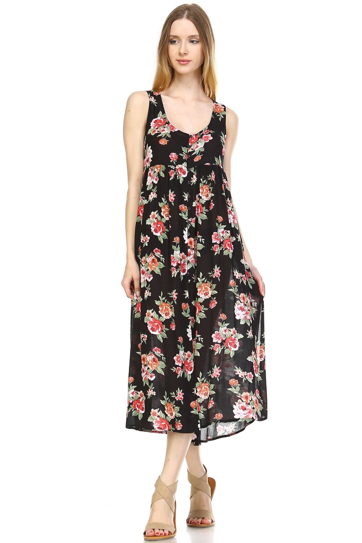 Women's Button Down Floral Maxi Dress - YuppyCollections