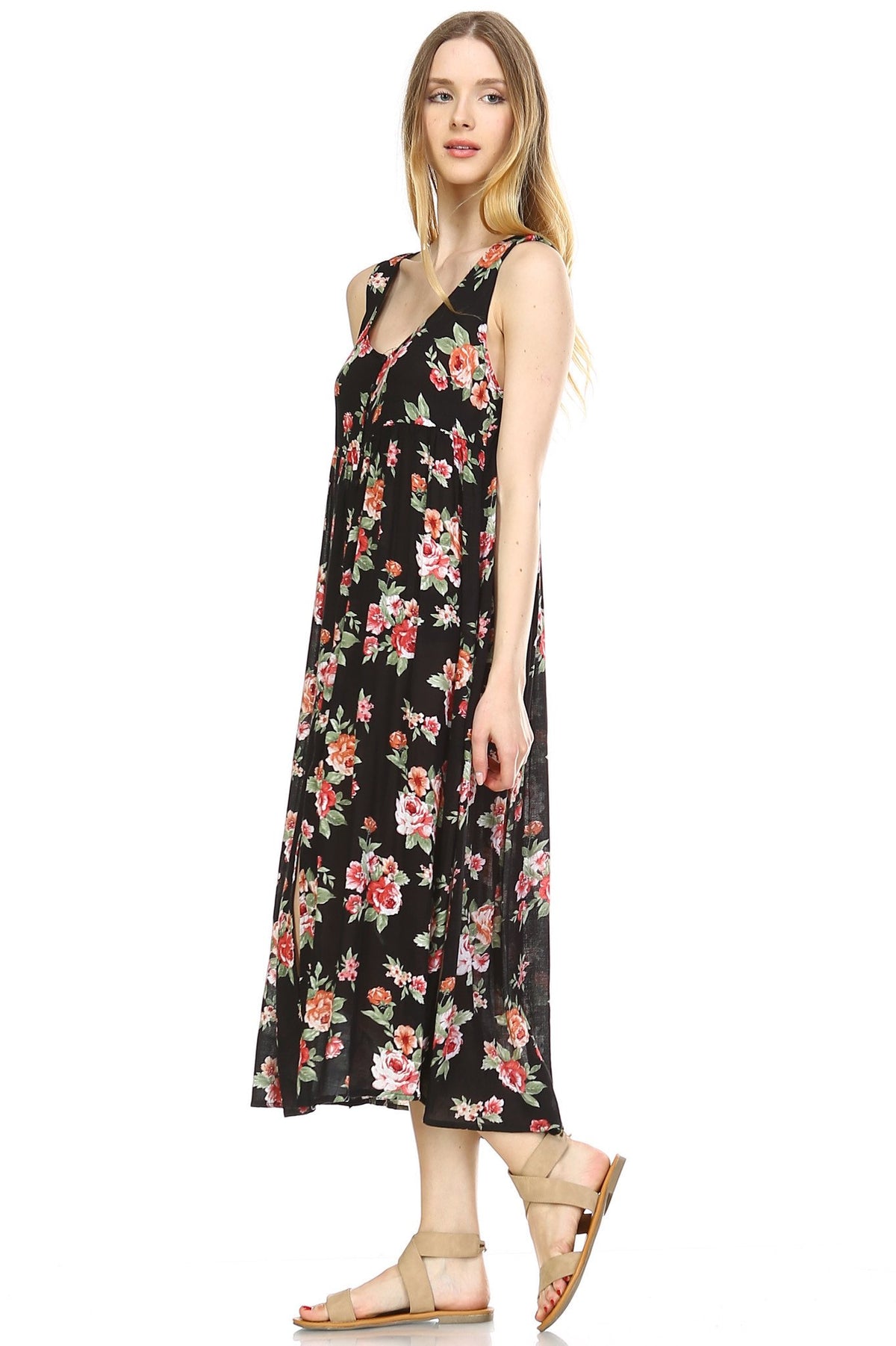 Women's Button Down Floral Maxi Dress - YuppyCollections