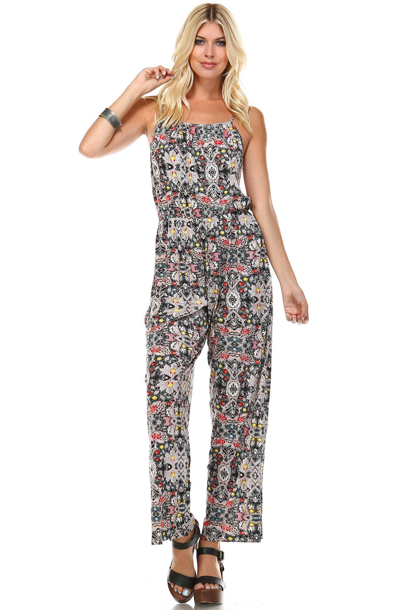 Women's Sleeveless Elastic Waistline Printed Jumpsuit - YuppyCollections