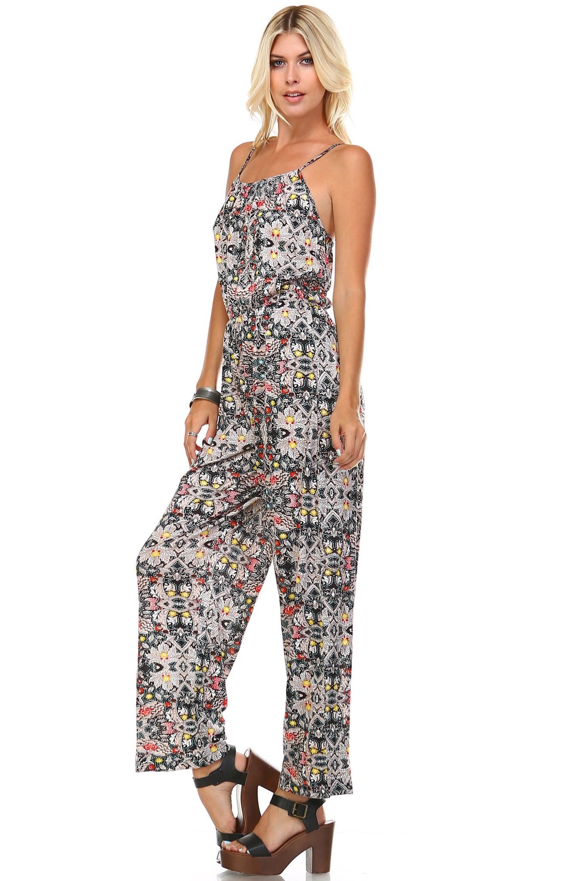 Women's Sleeveless Elastic Waistline Printed Jumpsuit - YuppyCollections