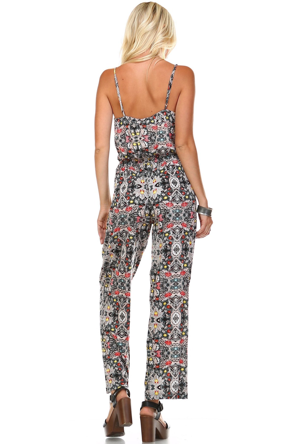 Women's Sleeveless Elastic Waistline Printed Jumpsuit - YuppyCollections