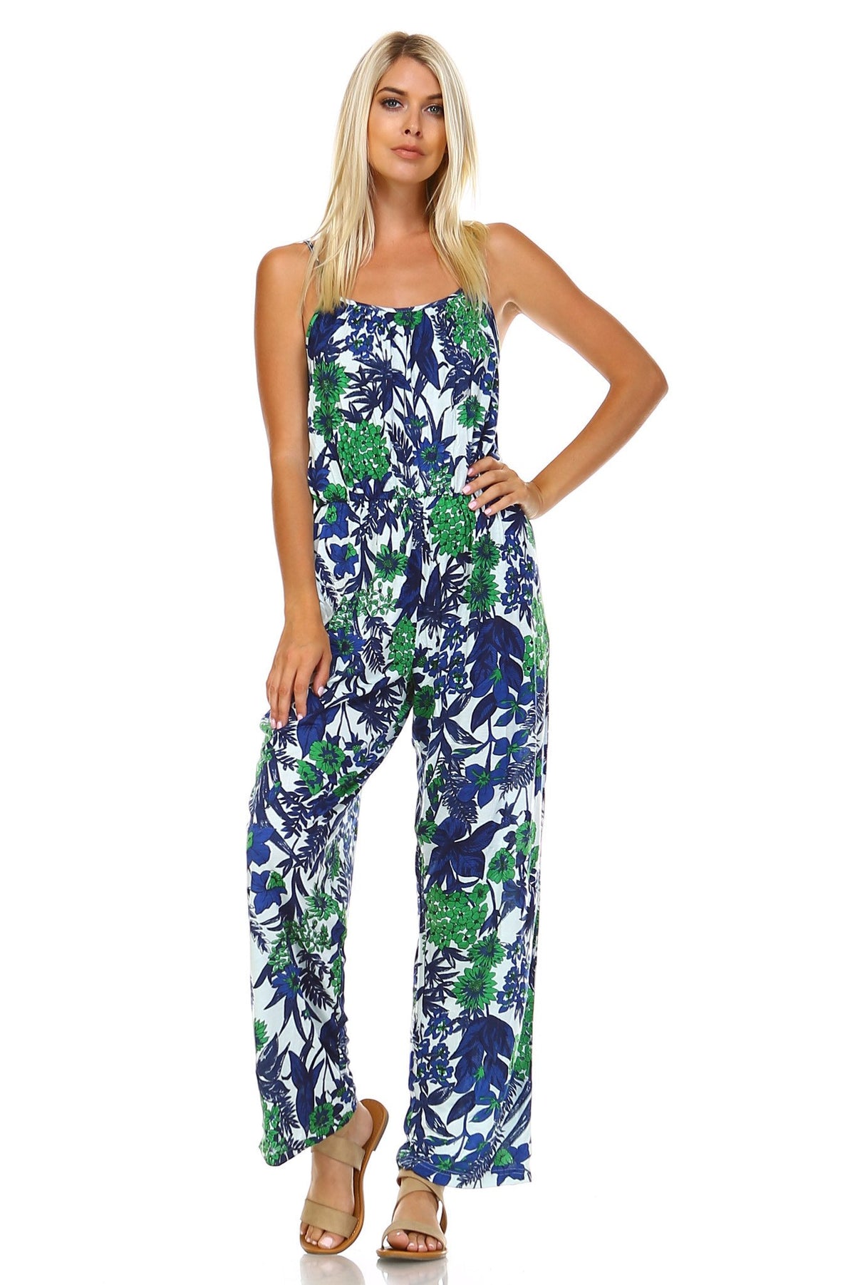 Women's Sleeveless Elastic Waistline Printed Jumpsuit - YuppyCollections