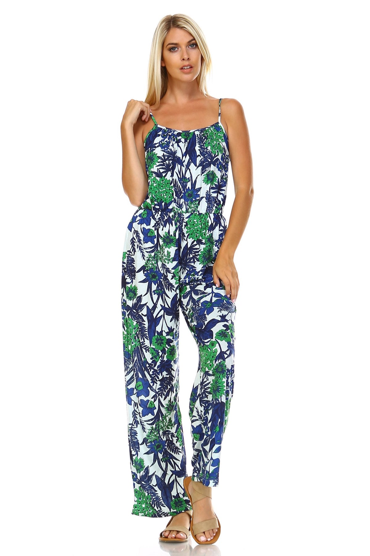 Women's Sleeveless Elastic Waistline Printed Jumpsuit - YuppyCollections