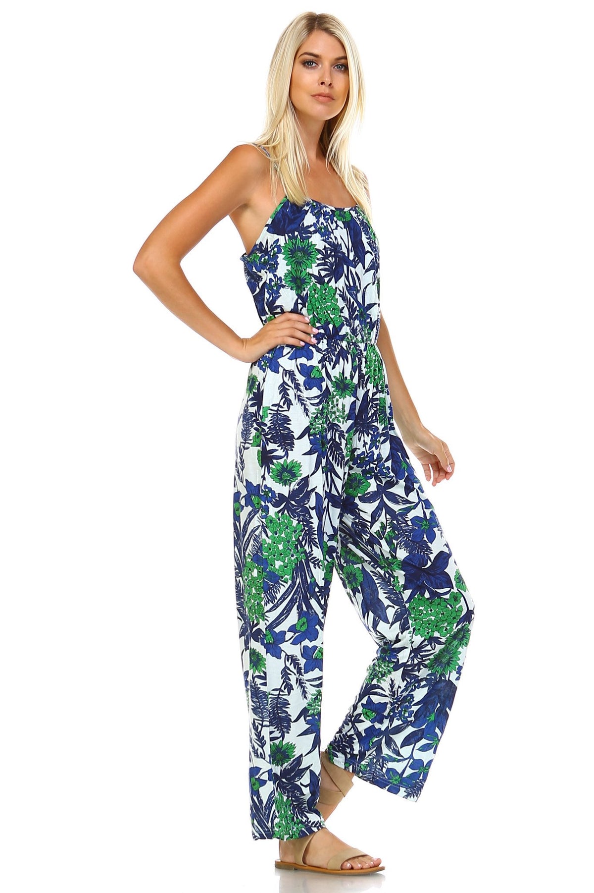 Women's Sleeveless Elastic Waistline Printed Jumpsuit - YuppyCollections