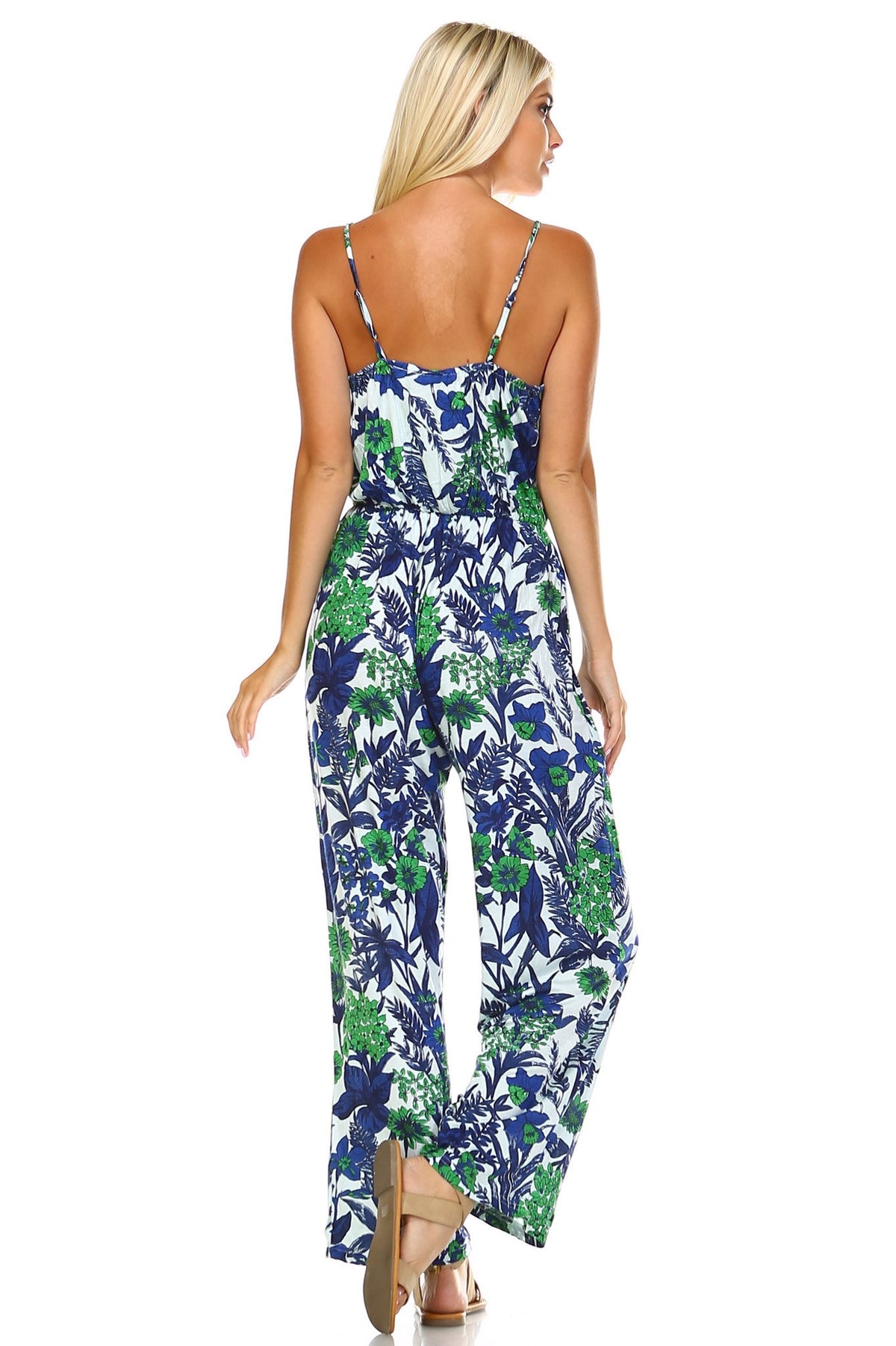 Women's Sleeveless Elastic Waistline Printed Jumpsuit - YuppyCollections