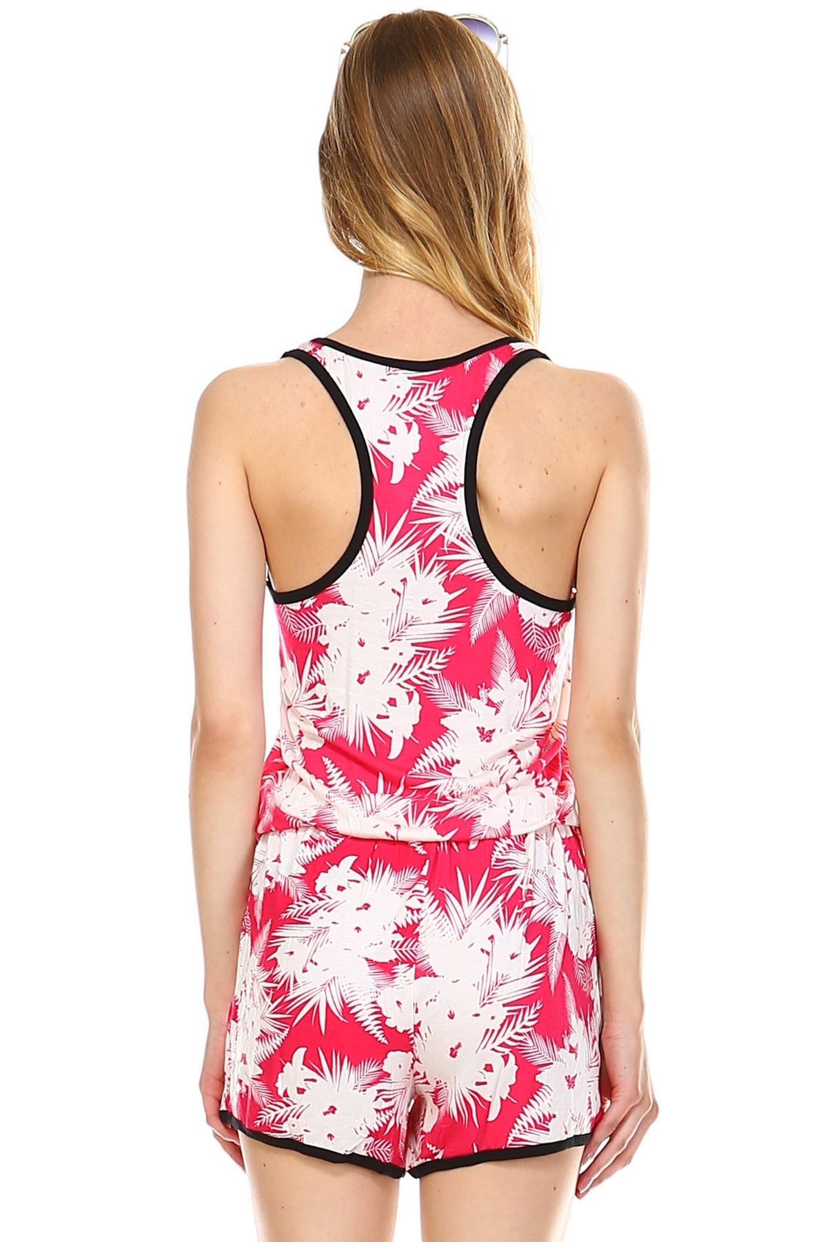 Women's Tropical Print Racer Back Sleeveless Romper - YuppyCollections