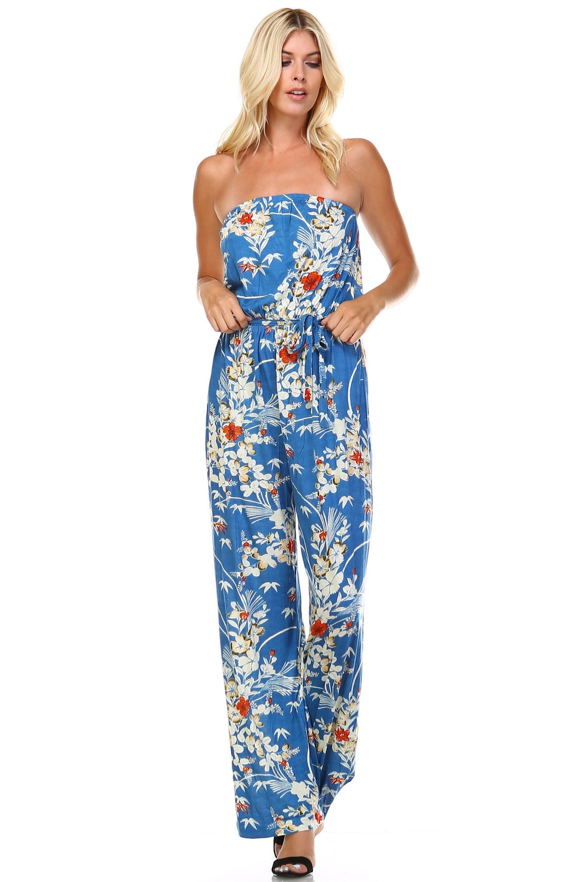 Women's Printed Elastic Waistline Tie Jumpsuit - YuppyCollections