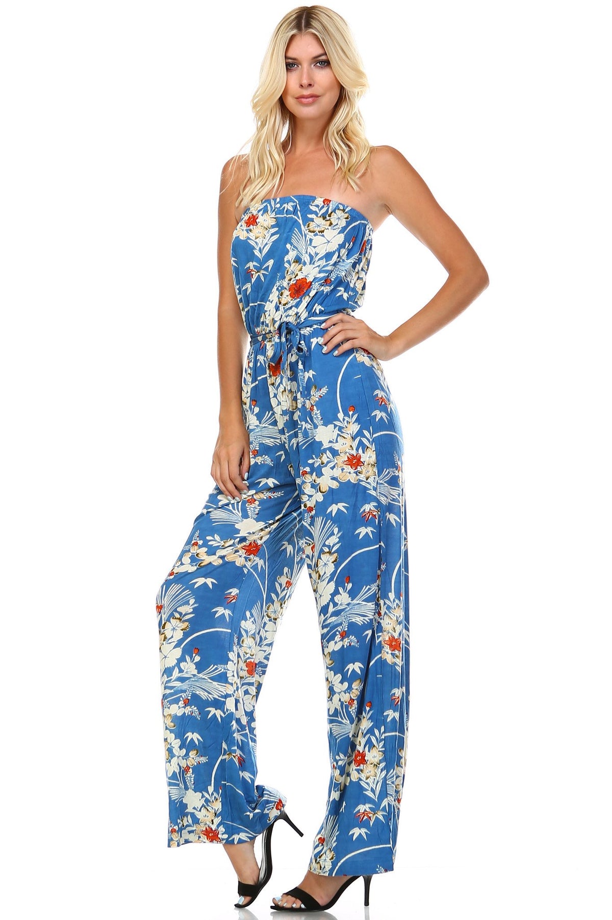 Women's Printed Elastic Waistline Tie Jumpsuit - YuppyCollections