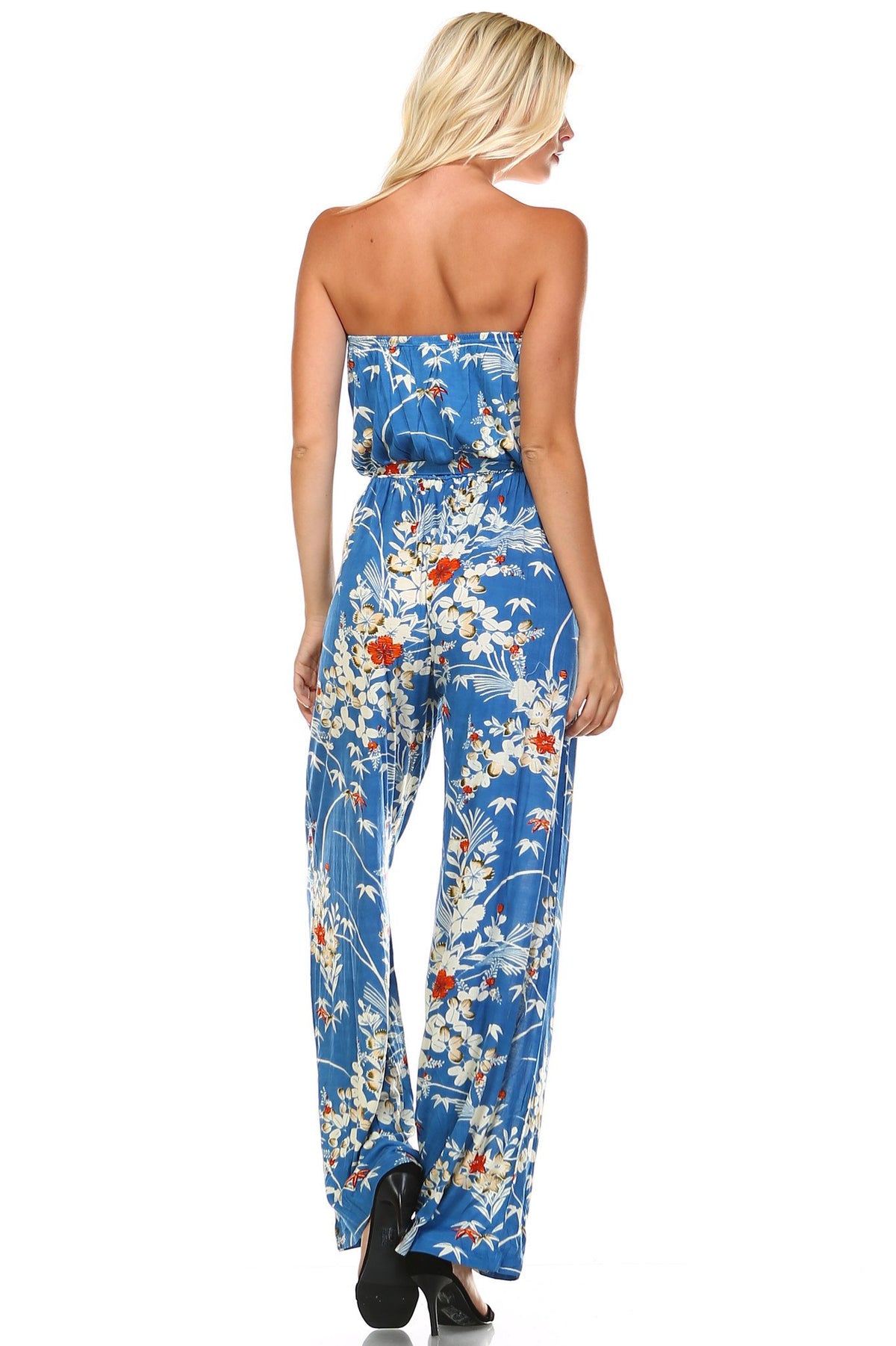 Women's Printed Elastic Waistline Tie Jumpsuit - YuppyCollections