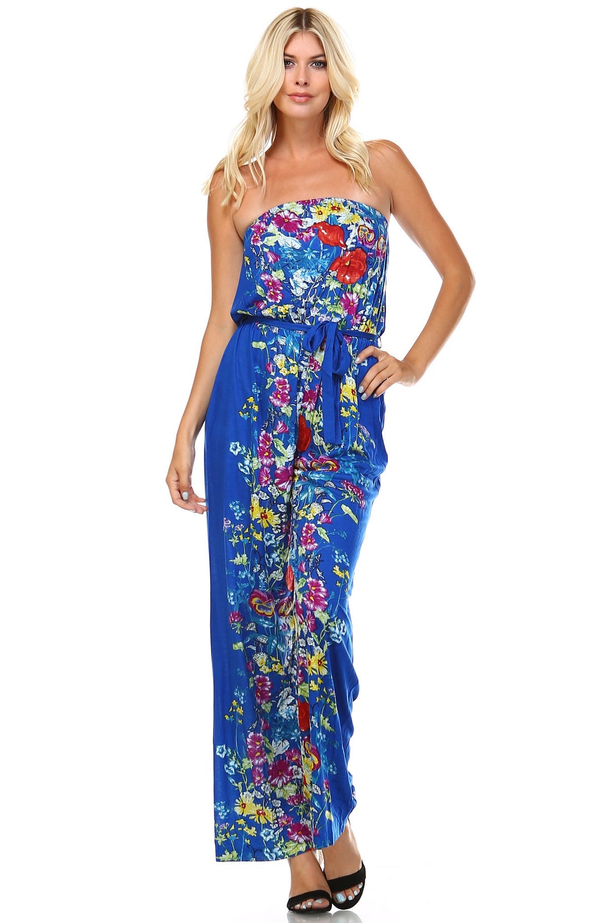 Women's Printed Elastic Waistline Tie Jumpsuit - YuppyCollections