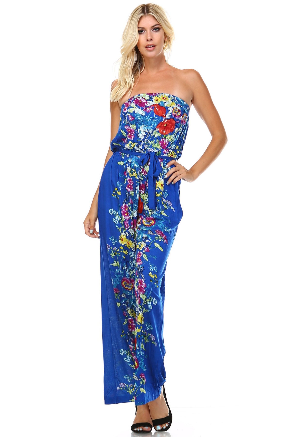 Women's Printed Elastic Waistline Tie Jumpsuit - YuppyCollections