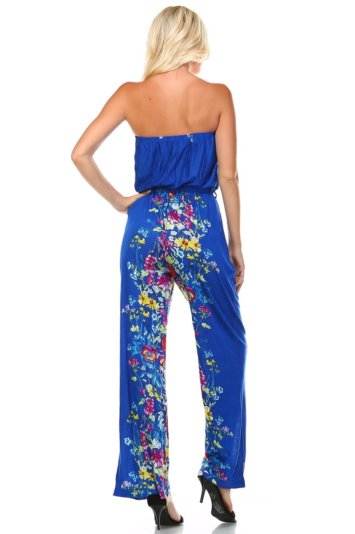 Women's Printed Elastic Waistline Tie Jumpsuit - YuppyCollections