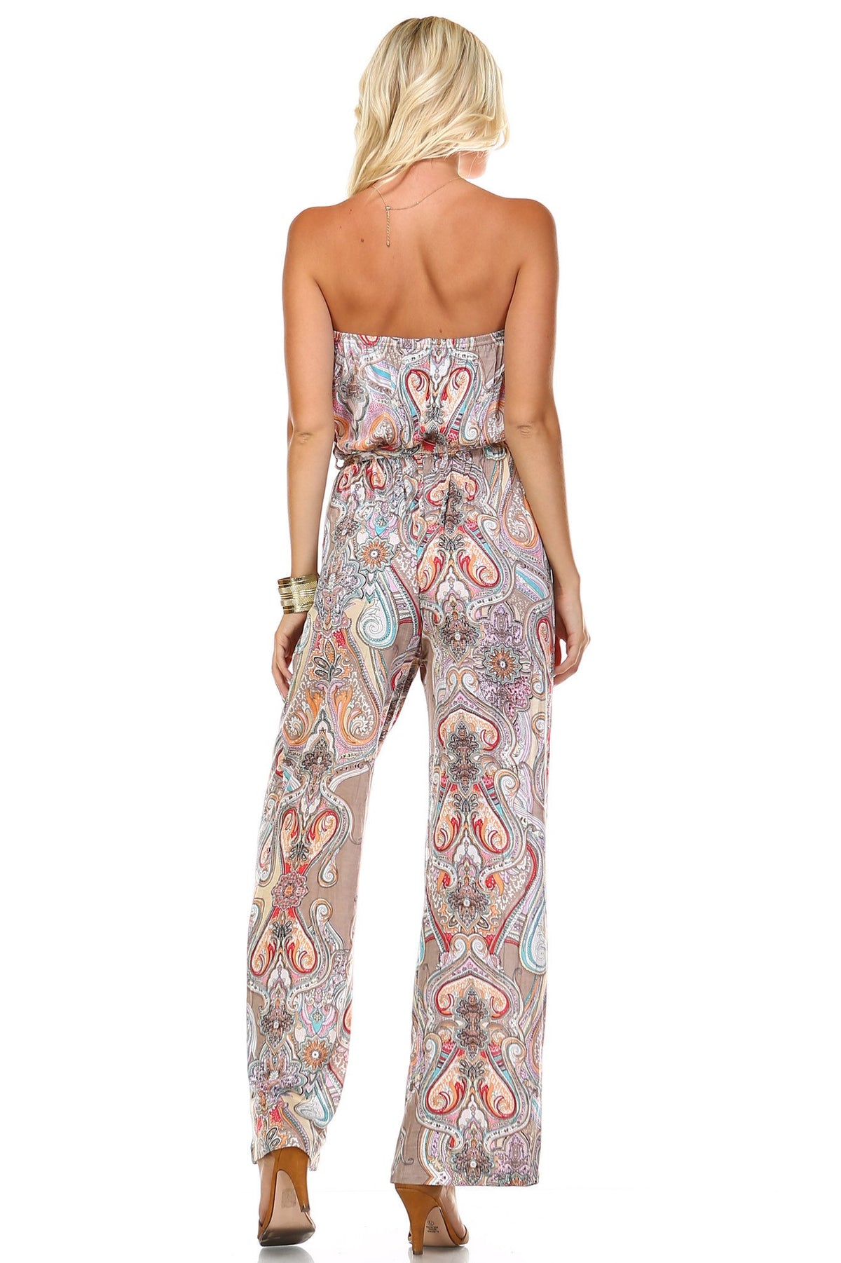 Women's Printed Elastic Waistline Tie Jumpsuit - YuppyCollections