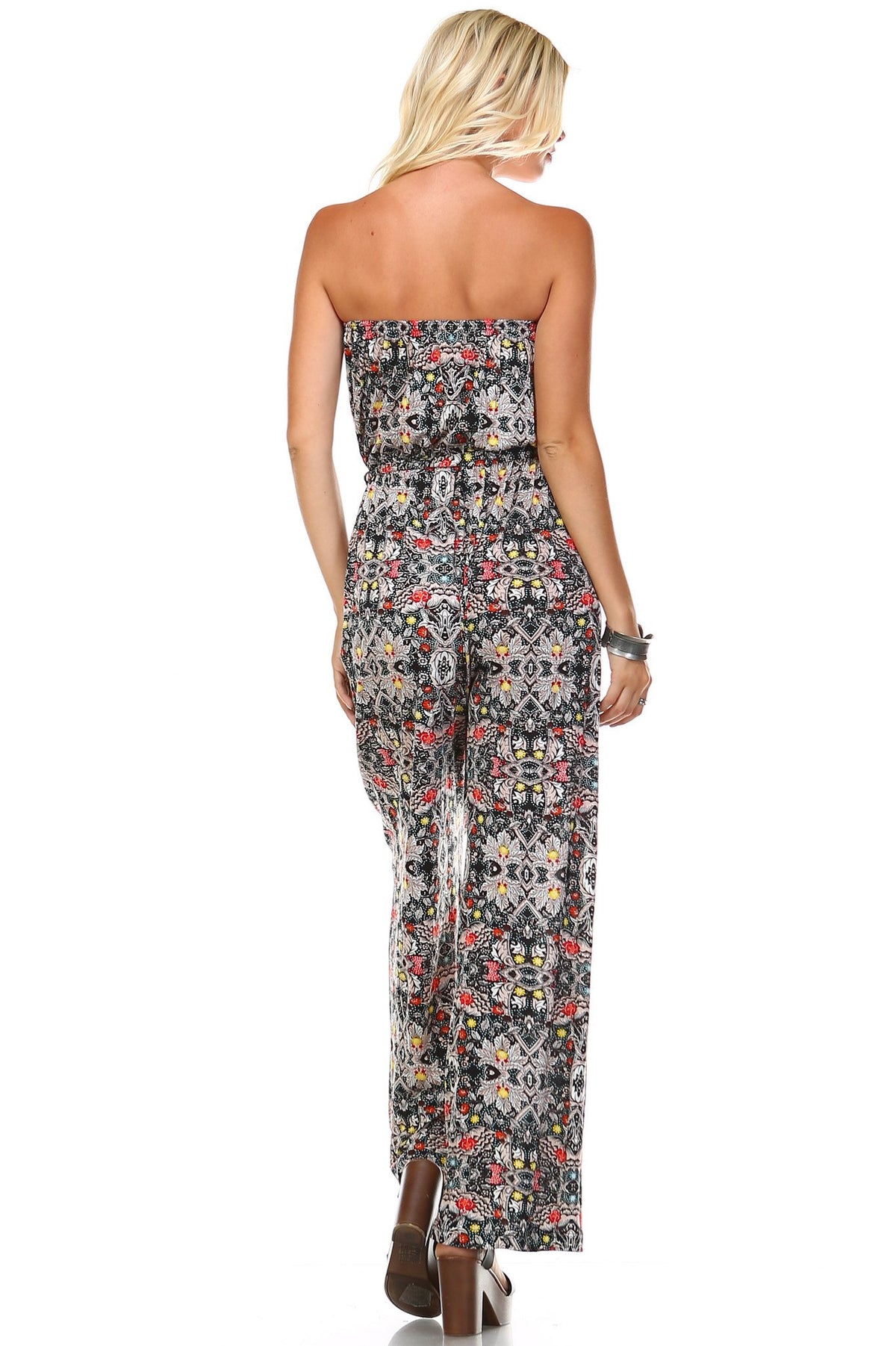 Women's Printed Elastic Waistline Tie Jumpsuit - YuppyCollections