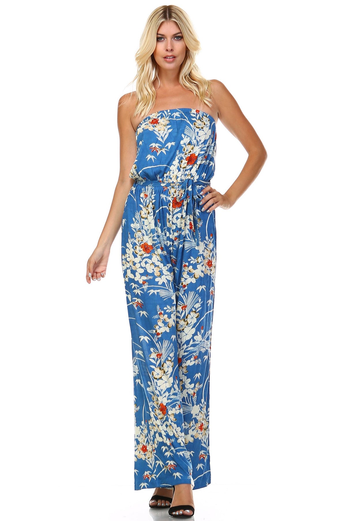 Women's Printed Elastic Waistline Tie Jumpsuit - YuppyCollections