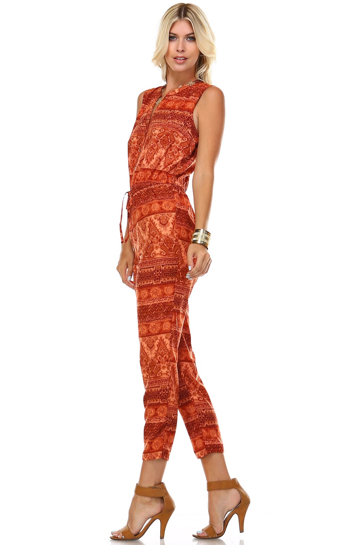 Women's Printed Button Up Sleeveless Jumpsuit - YuppyCollections