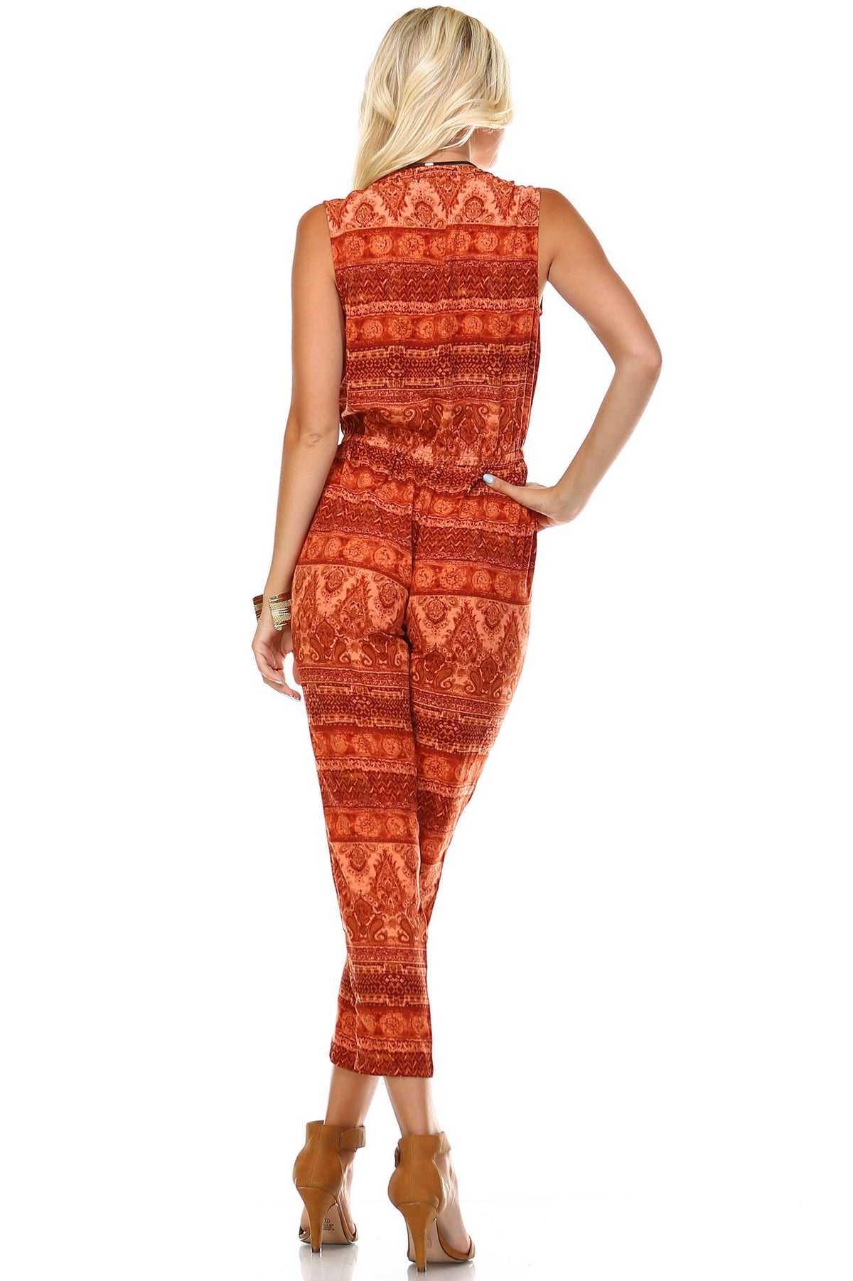 Women's Printed Button Up Sleeveless Jumpsuit - YuppyCollections