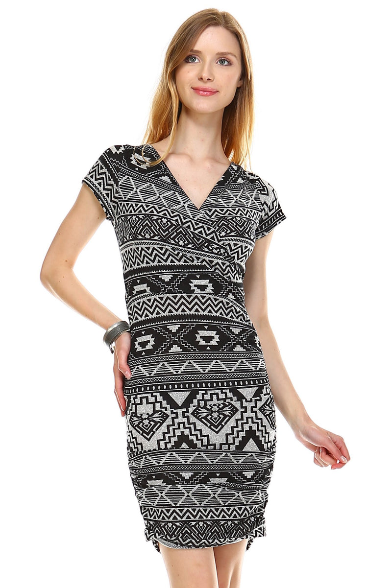 Women's Printed V-neck Bodycon Dress - YuppyCollections