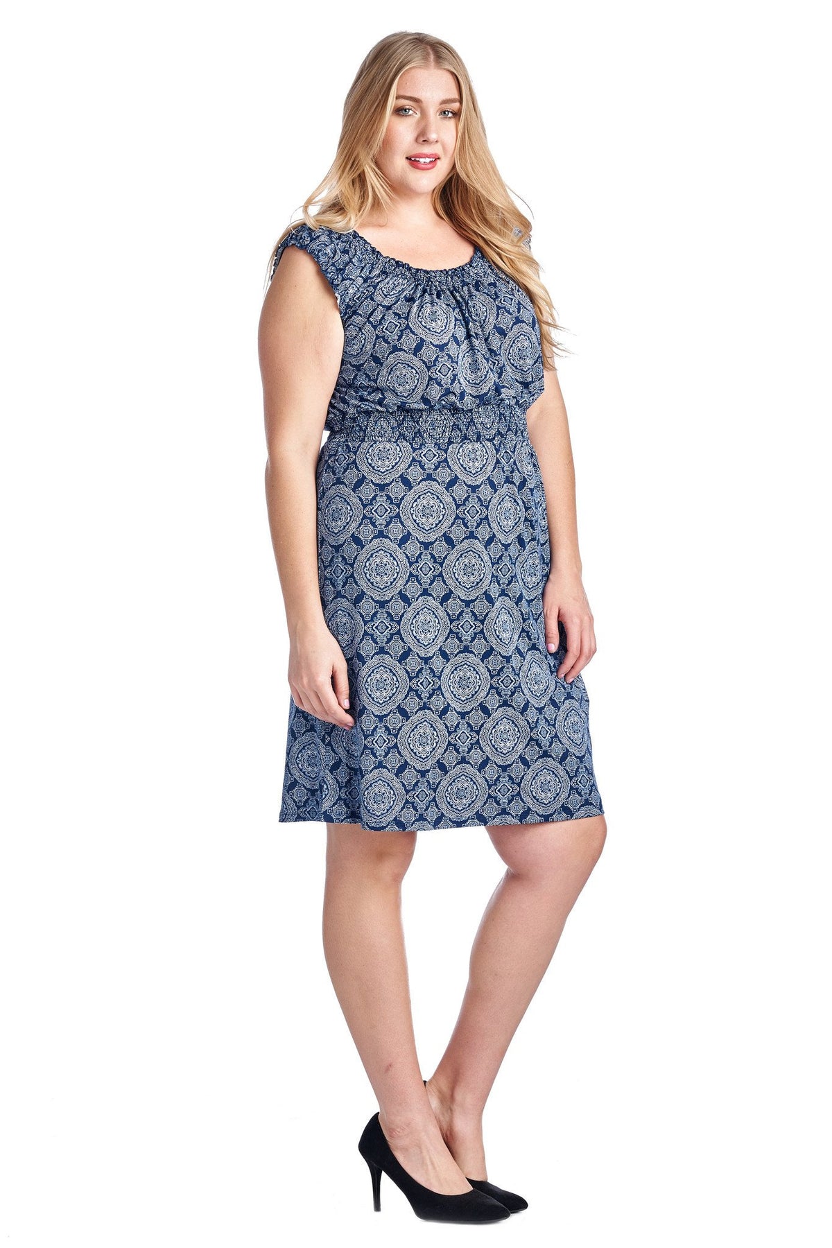 Women's Plus Size Printed Peasant Midi Dress - YuppyCollections