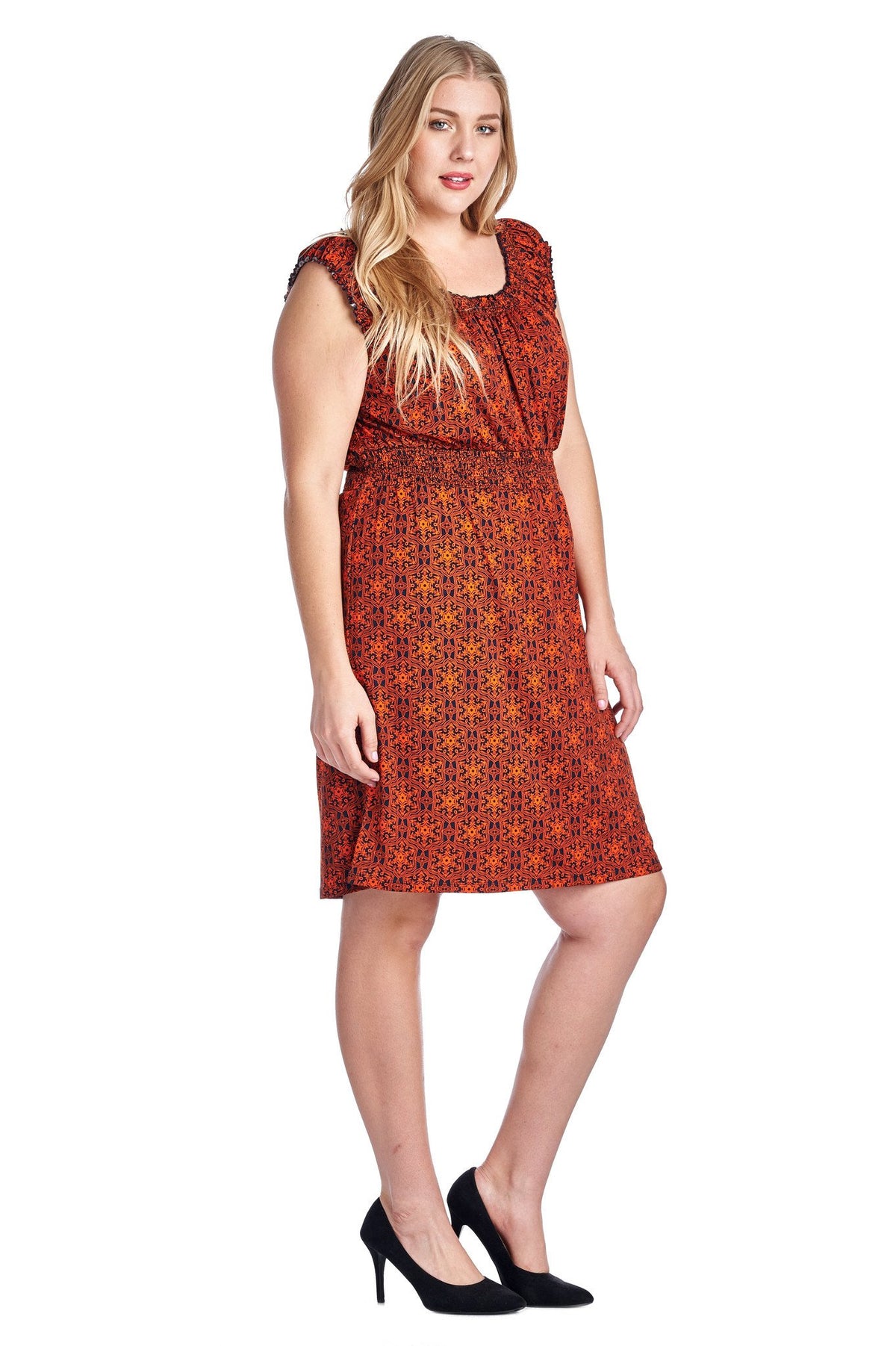 Women's Plus Size Printed Peasant Midi Dress - YuppyCollections