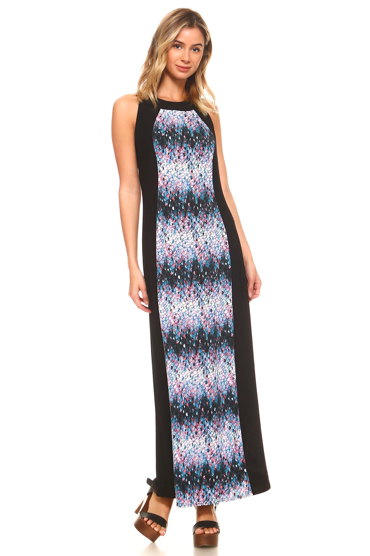 Women's Sleeveless Color Block Maxi Dress - YuppyCollections