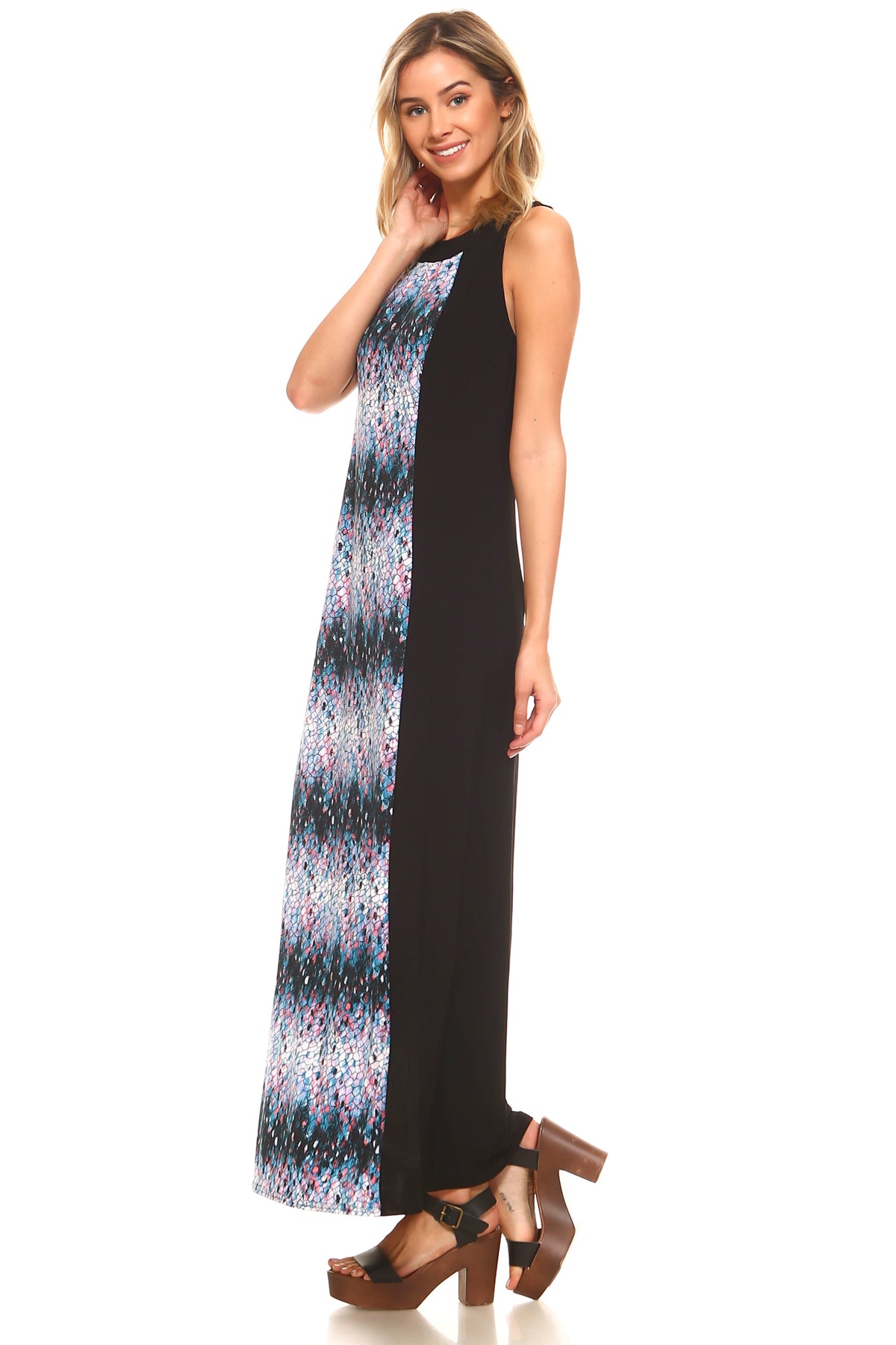 Women's Sleeveless Color Block Maxi Dress - YuppyCollections