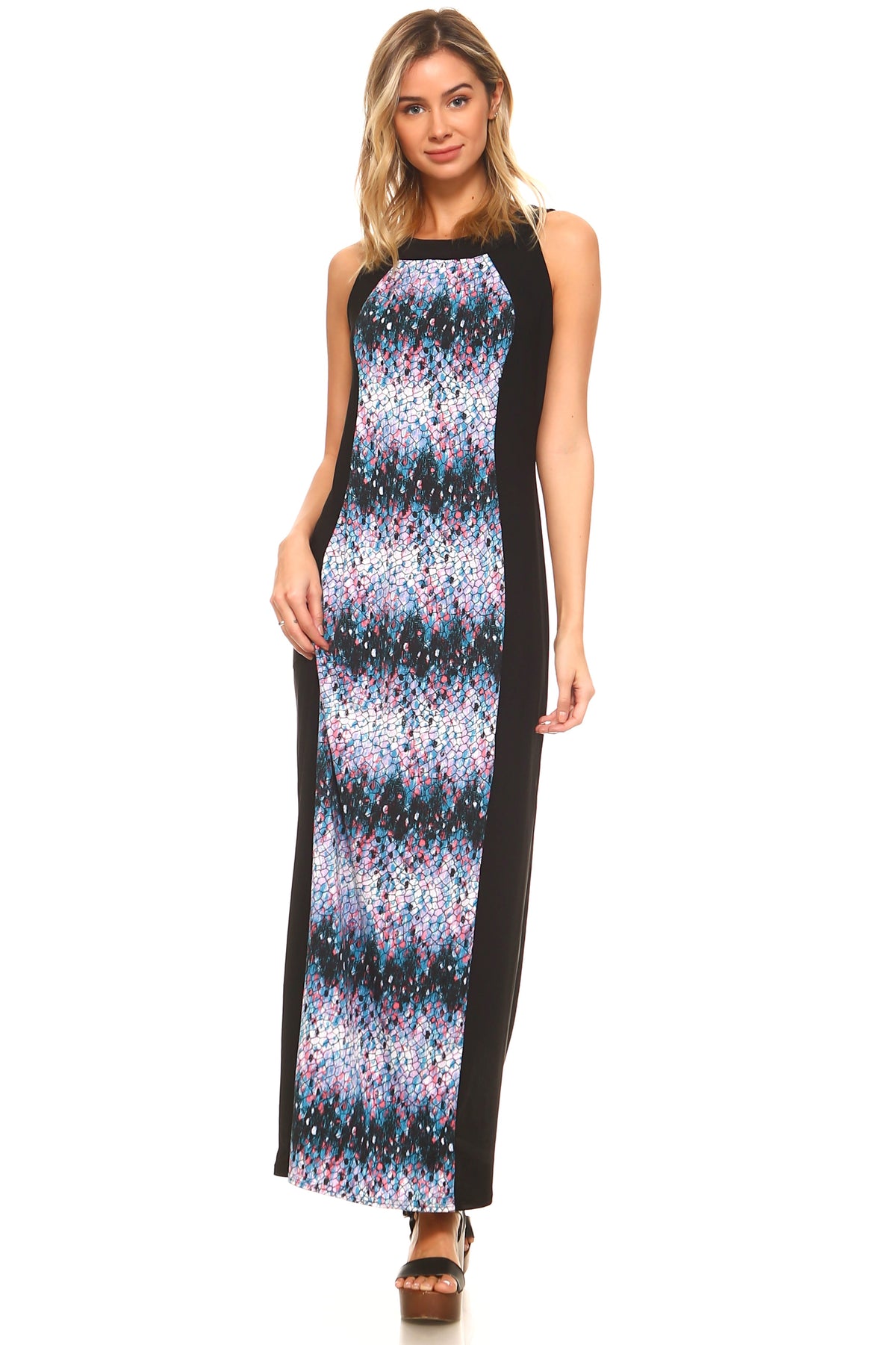 Women's Sleeveless Color Block Maxi Dress - YuppyCollections