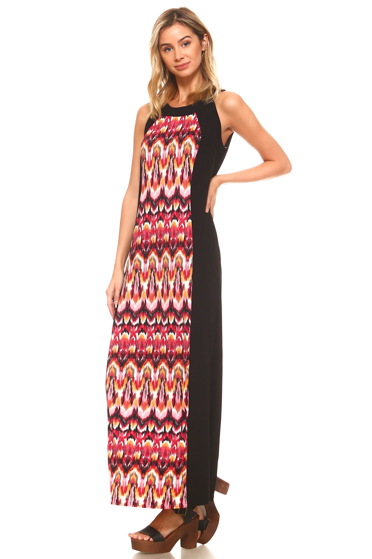 Women's Sleeveless Color Block Maxi Dress - YuppyCollections