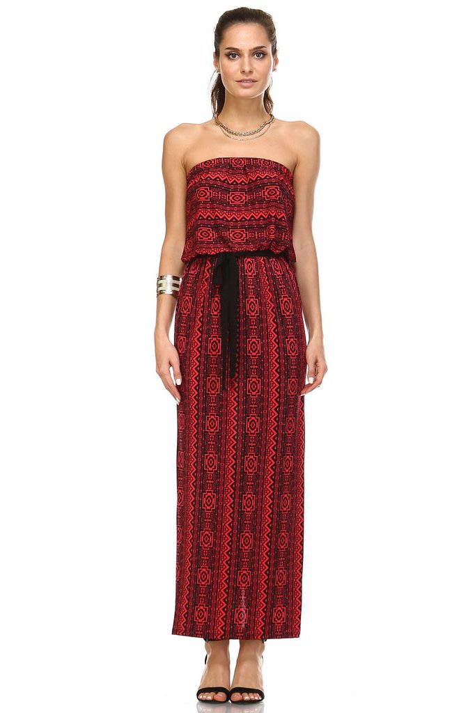 Women's Printed Strapless Maxi Dress - YuppyCollections