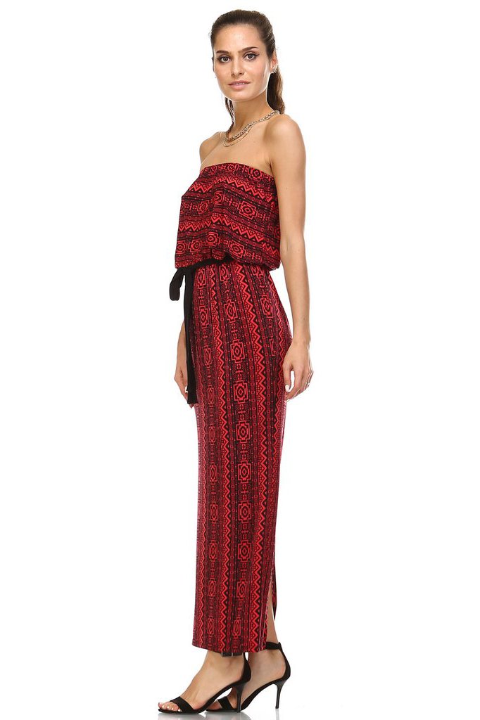 Women's Printed Strapless Maxi Dress - YuppyCollections