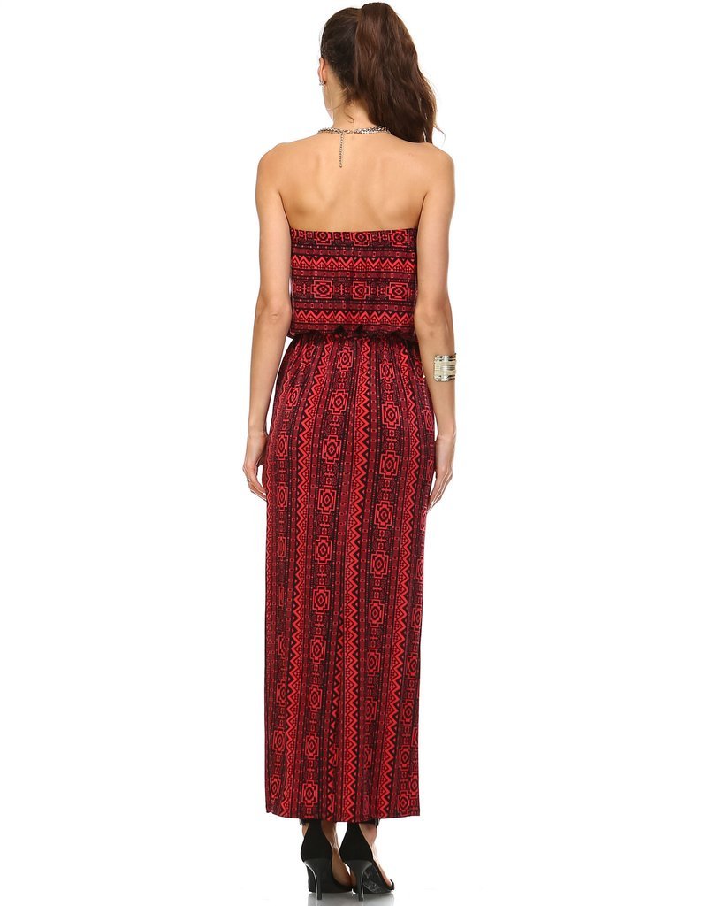 Women's Printed Strapless Maxi Dress - YuppyCollections