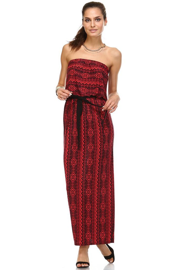 Women's Printed Strapless Maxi Dress - YuppyCollections