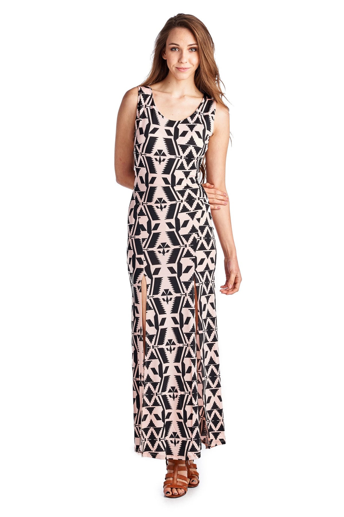 Women's Sleeveless Maxi Dress with Front Slits - YuppyCollections